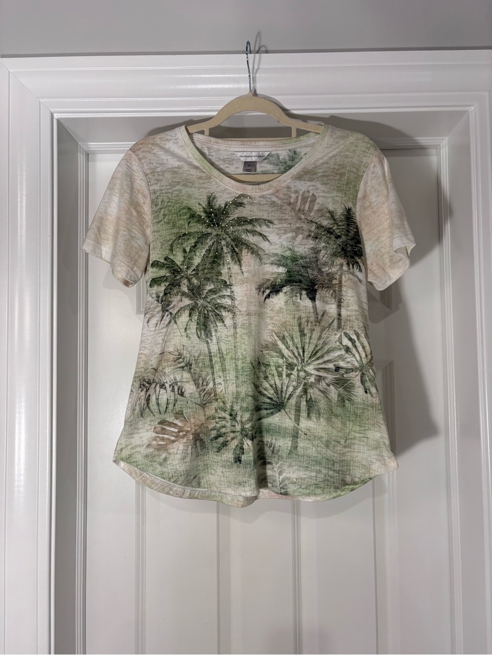 Christopher & Banks Women’s Green Palm-Print Tee